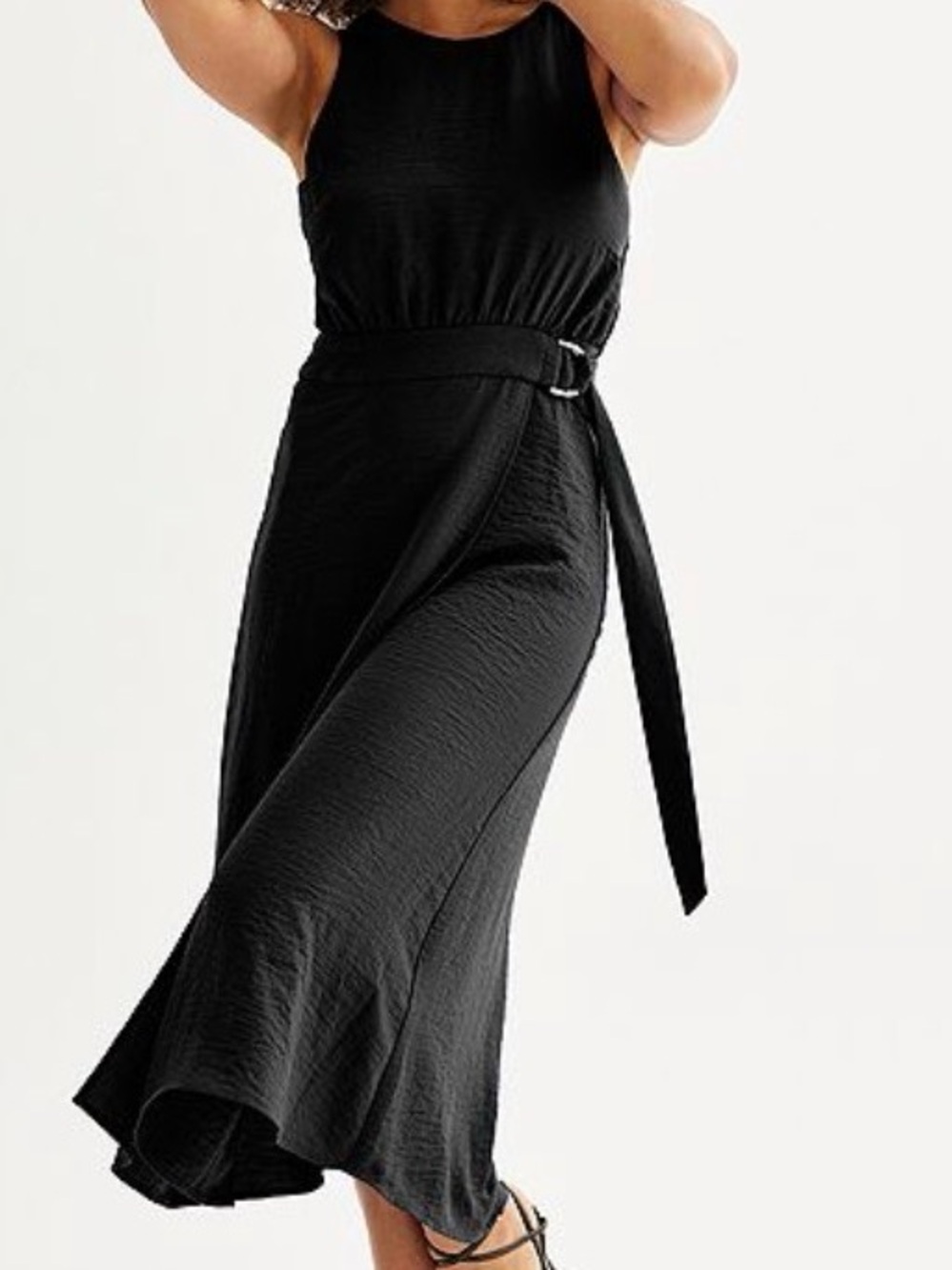 Nine West XL Black Sleeveless Midi Dress with D-Ring Belt